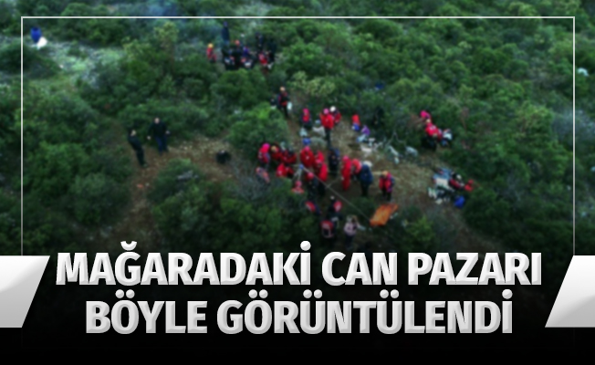 Mağaradaki kurtarma anları gün ağarınca havadan böyle görüntülendi