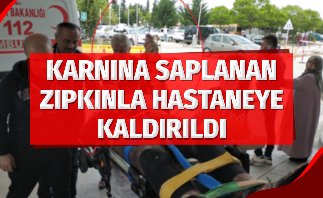 Karnına saplanan zıpkınla hastaneye kaldırıldı