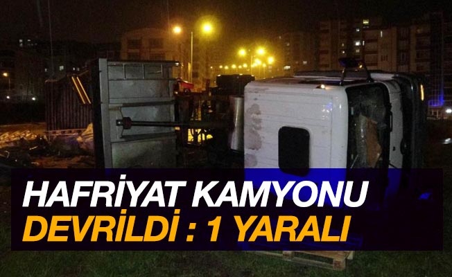 Samsun'da inşaat malzemesi taşıyan kamyon devrildi: 1 yaralı