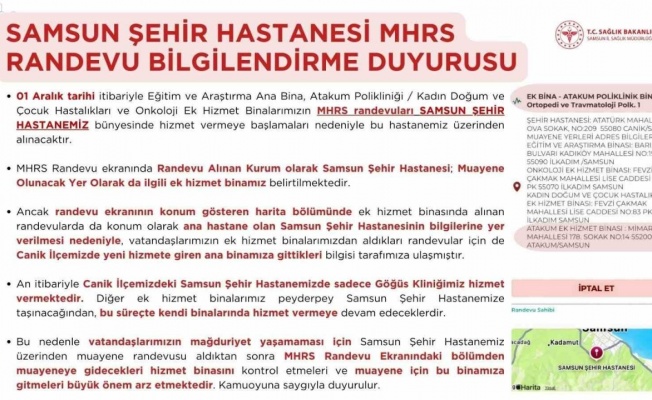 Samsun Şehir Hastanesi randevularında "hizmet binası karışıklığı"na dikkat