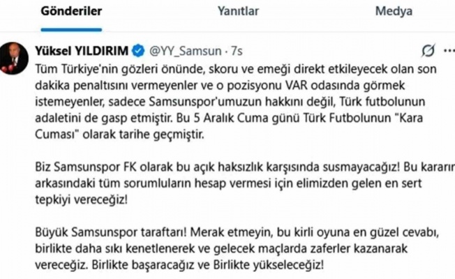 Yüksel Yıldırım: "Samsunspor asla kimseye diz çökmez ve çökmeyecek"