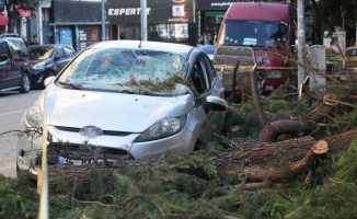 Samsun’da fırtına park halindeki otomobile zarar verdi, çatıları uçurdu